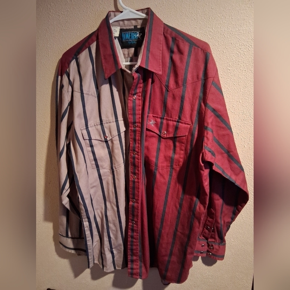Lone Roo Roper Vintage Button Down Western Striped Pearl Snap Paper Tag USA XL